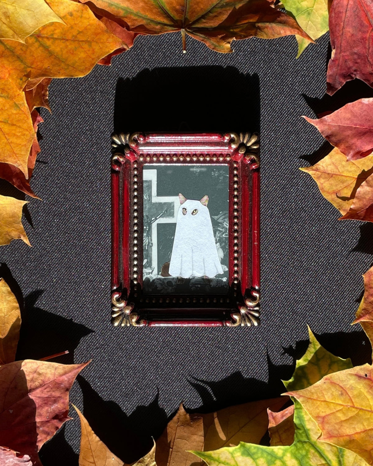The Ghost Kitty, Original Mini Collage Art