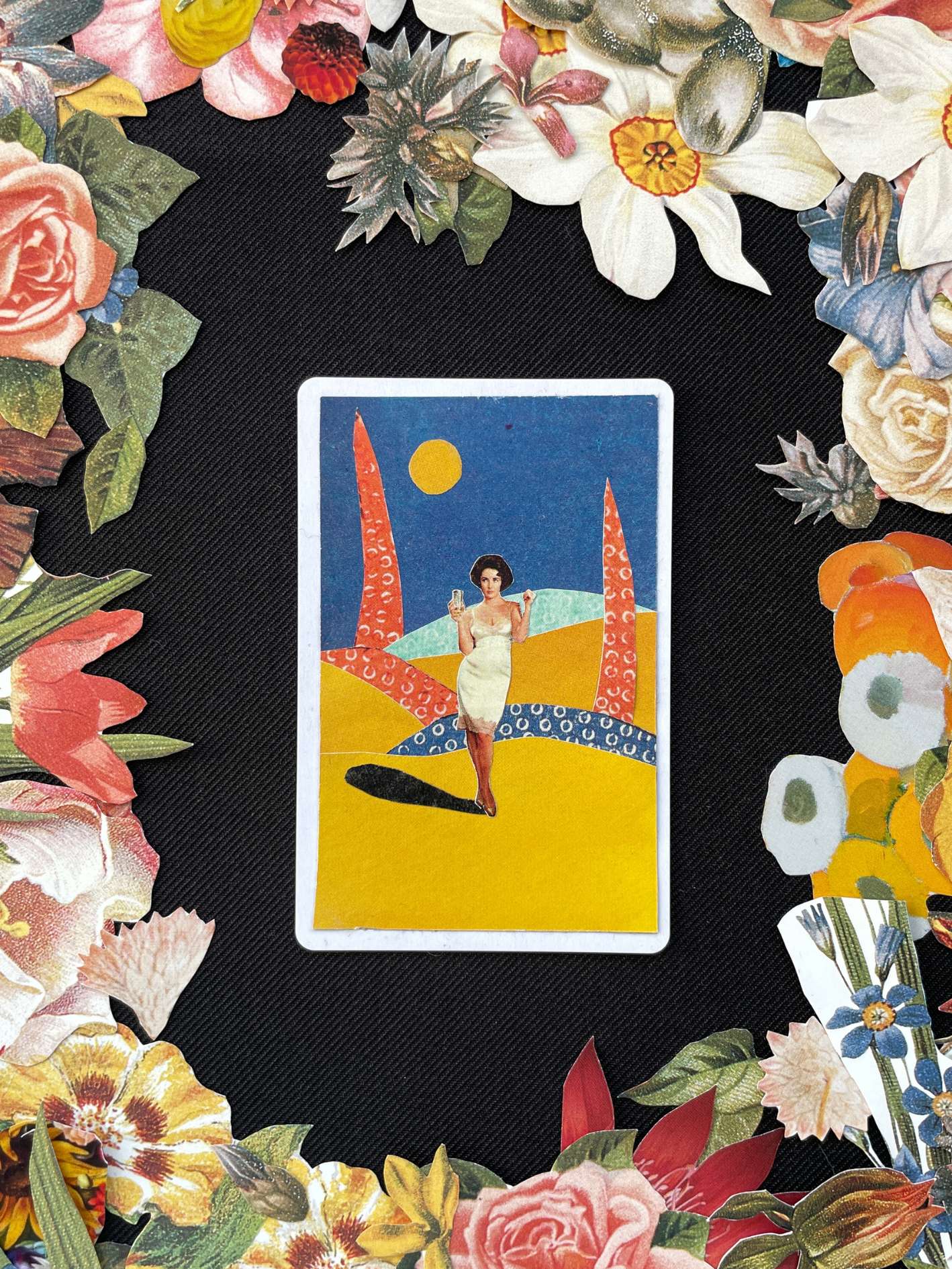 Six Of Diamonds, Original Mini Collage Card