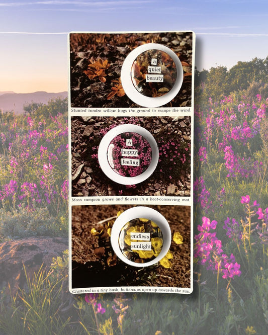 One of a Kind Collage Button Badge "Flowers" set of 3