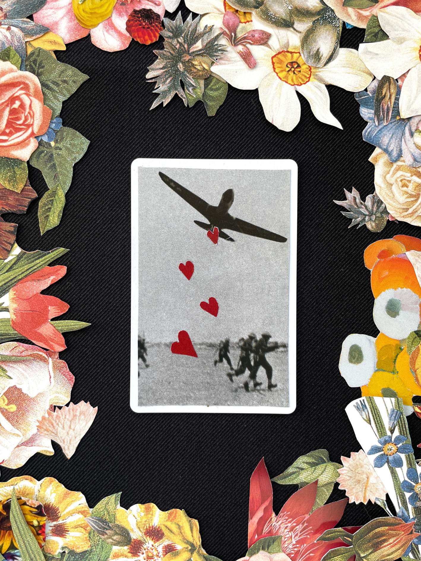 Three Of Diamonds, Original Mini Collage Card