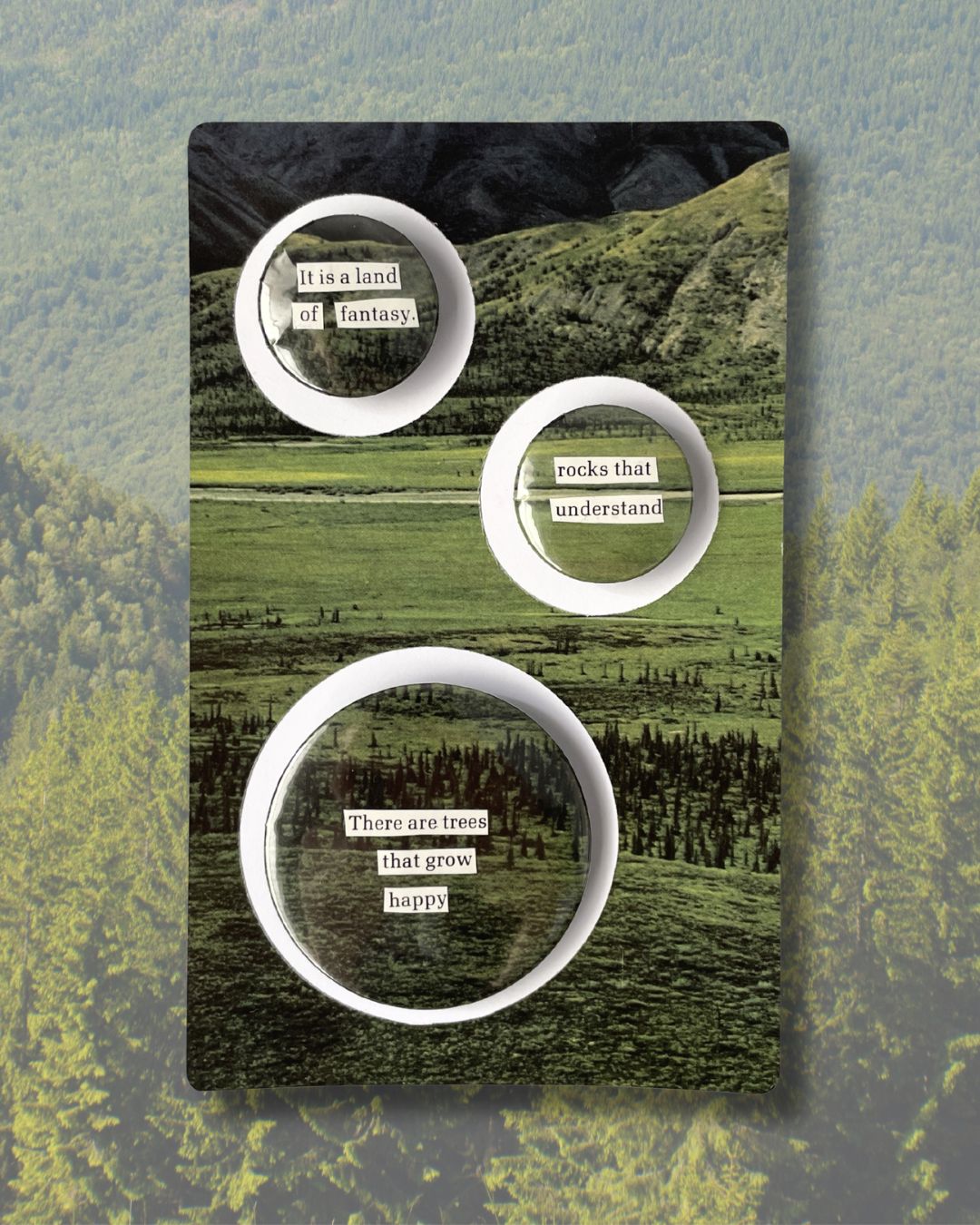 One of a Kind Collage Button Badge "Mountains", set of 3